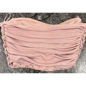 Zara Womens strapless Bandeau top Side Zip Side‎ Ruching Boning Pink Sz M